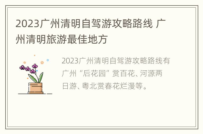 2023广州清明自驾游攻略路线 广州清明旅游最佳地方